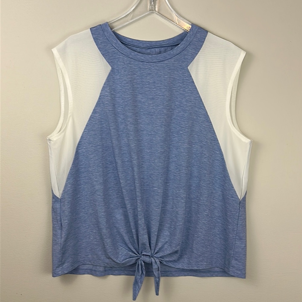 Eddie Bauer Willpower Tie Front Tank with Mesh-Vented Side Panels, Blue, Sz XL
